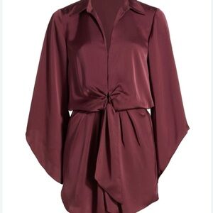 Ramy Brook Penny Knot Butterfly-sleeve Dress In Bordeaux